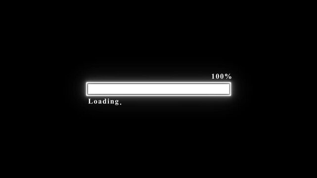 White neon light loading bar with fifty-six percent progress a minimalist indicating fifty-six completion on a clean dark background percentage glowing interface status download