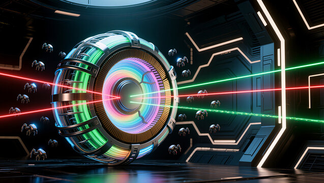 Futuristic Energy Core with Nanobots and Laser Beams