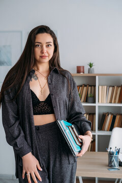 Corporate lifestyle. Employee routine. Stylish business woman confident professional entrepreneur with laptop notebook at modern office.
