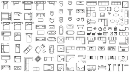Obraz premium Set of top view furniture icons for interior design