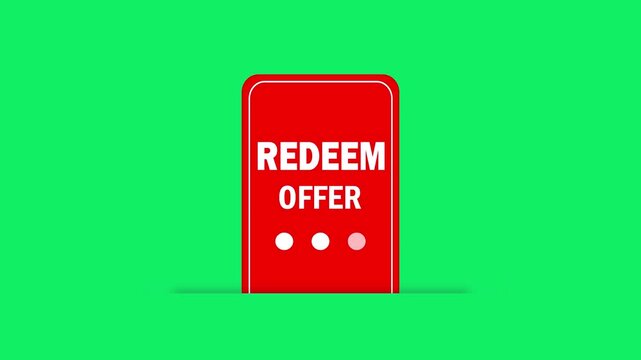 redeem offer red button on green screen background mobile app promotion icon animation. digital offer redemption button animated icon for ecommerce and online shopping promo.