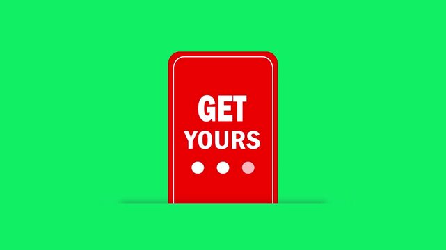 get yours text badge on green screen background call to action button for promo video. motion graphic call to action icon get yours text for online store sale offer.