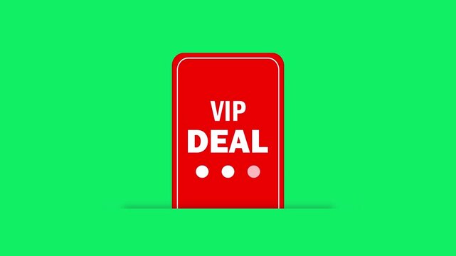 vip deal red badge icon animation on green background for marketing. red mobile app vip deal promo notification icon on green screen. vip deal offer promotion banner graphic design for ecommerce