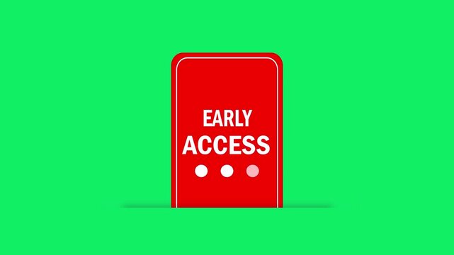 early access red button icon with loading dots animation on green screen background. modern 3d red early access badge icon graphic isolated on green screen keying background.