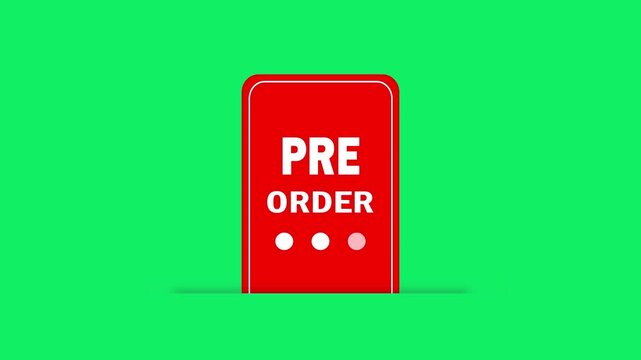 pre order red button icon animation on green screen chroma key background. red pre order badge button element for ecommerce and online store marketing.