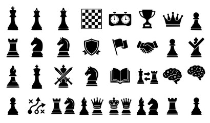 Chess Game Silhouette Vector Icons Collection Staunton Pieces Set © Feroz