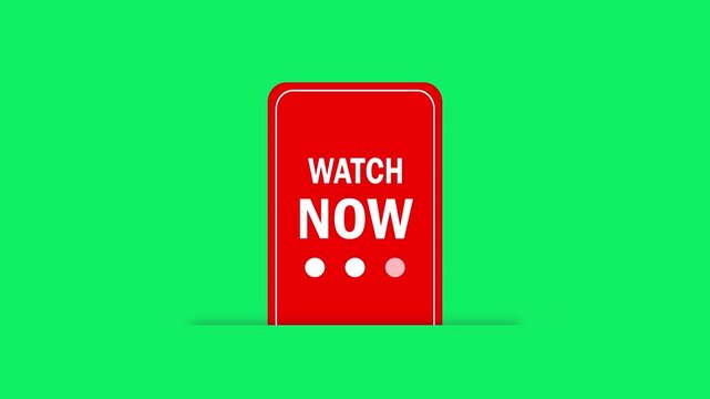 watch now button with green screen for video streaming and online content promotion. click to watch now graphic for social media, live streams, and digital advertising.