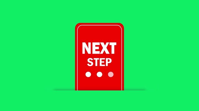 next step button on green screen for business progress and corporate strategy animation. modern next step icon for technology solutions and future planning concepts.