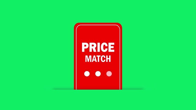 shopping cart price comparison icon for sales promotion and best value advertising. price match guarantee animation with red badge on green screen for ecommerce sales and promotional offers.