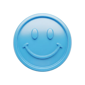 Blue glossy smiley face icon with a 3d plastic effect isolated on transparent background