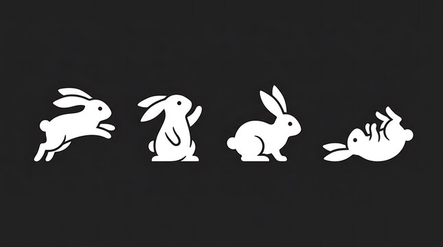 White rabbit jumping and running motion icons