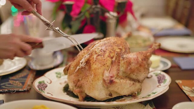 Carving Roasted Turkey for a Festive Family Dinner