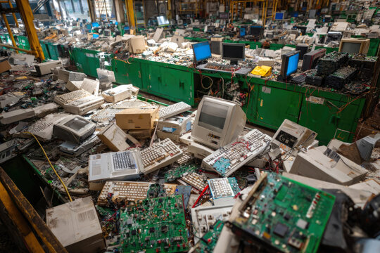 A warehouse cluttered with old computer parts
