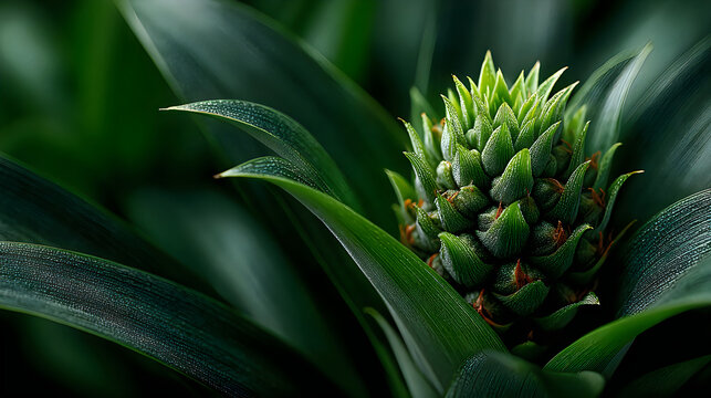 Closeup pineapple plant displaying vibrant leaves botanical details wallpapers