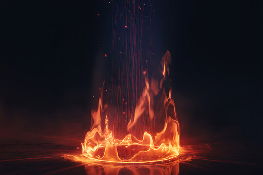 Bright orange fire flame circle with rising sparks illustration