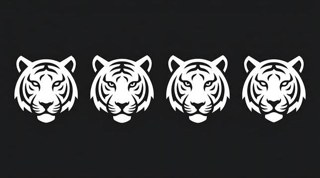 Four white tiger head icons on black background.