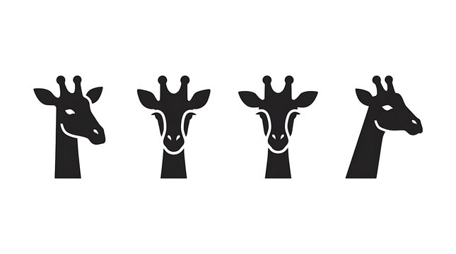 Giraffe head silhouettes in front and side views.