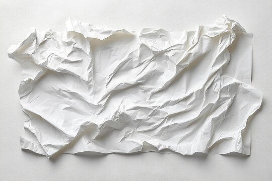 Wrinkled sheet of paper isolated on white background illustrating imperfection texture and authentic minimal design concept.