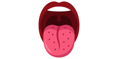 Open human mouth with pink tongue and spots illustration on transparent background. © huzaifa