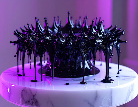 Magnetic ferrofluid forming sharp cybernetic spikes on a polished marble platform