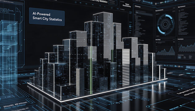 AI Powered Smart City Statistics with 3D Cityscape and Data Overlays artificial intelligence