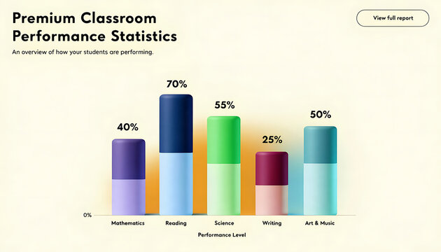 Classroom Performance Statistics Bar Chart Showing Subject Levels on Light Background graph education