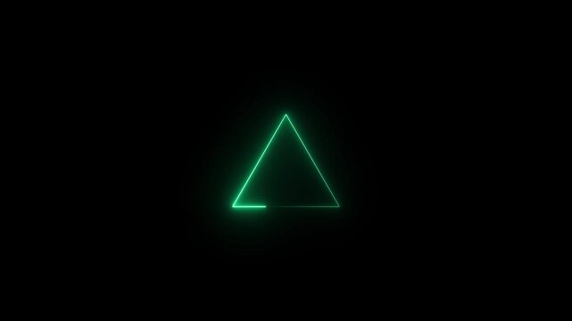 Luminous green neon triangle graphic animation a glowing shape outlined in light on a dark black background, perfect for tech overlays glowing shape geometric outline light