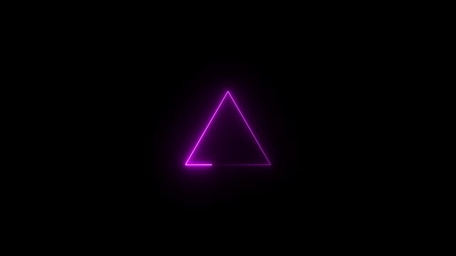 Glowing purple neon triangle shape animation a against a solid dark black background geometric light abstract laser pulse geometric light abstract laser pulse