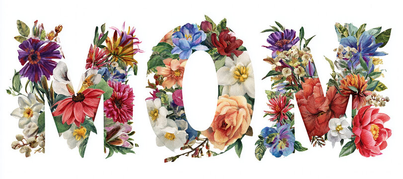 Spring bouquet of colorful flowers in a watercolor floral illustration. Decorative botanical design highlights Mother&rsquo;s Day celebration and family love.