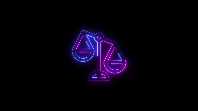 Neon pink and blue scales of justice animated icon a glowing sign animation featuring the symbol of the of against a deep black background law sign legal balance court