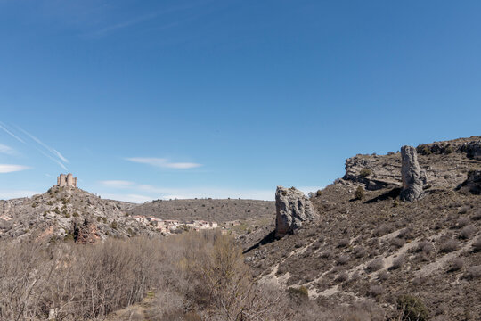 Pelegrina castle in a rugged valley landscape