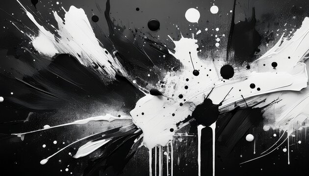abstract charcoal black and stark white paint splatter texture background modern gritty aesthetic design for urban brand identity industrial advertising and edgy social media content presentation
