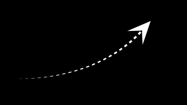 Right arrow direction icon with dotted line animation on background. Dot arrow icon sing animated with alpha channel white straight arrows animation . Reveal animation of solid.4k video