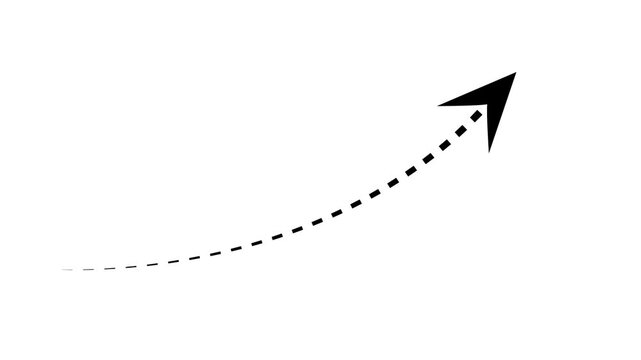 Right arrow direction icon with dotted line animation on background. Dot arrow icon sing animated with alpha channel black straight arrows animation . Reveal animation of solid.4k video
