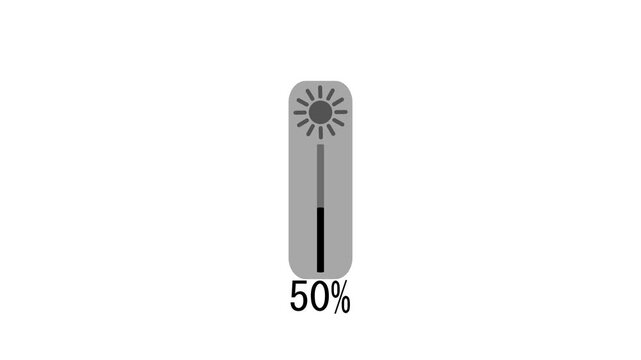 brightness icon animation on white background, brightness slider level adjust 0 to 100, simple brightness contrast icon animated.4k video