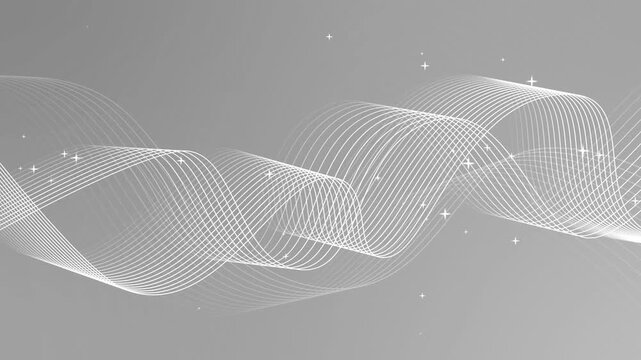 Flowing wireframe line waves Background animation, Abstract background with flowing wave lines and small star-like sparkles