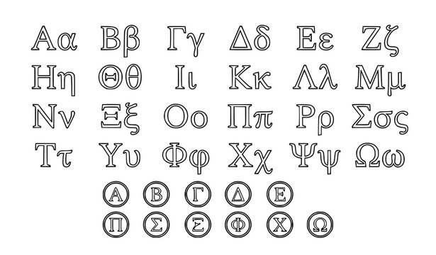 Greek Alphabet Outline Font Vector Alpha Beta Symbols Editable Stroke Set