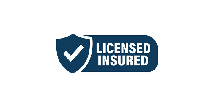 Licensed and insured badge with check mark shield design.