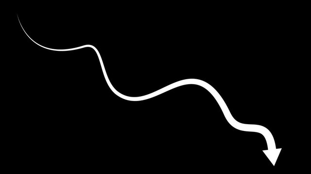 Curved arrow pointing down and to the right with a flowing shape animation