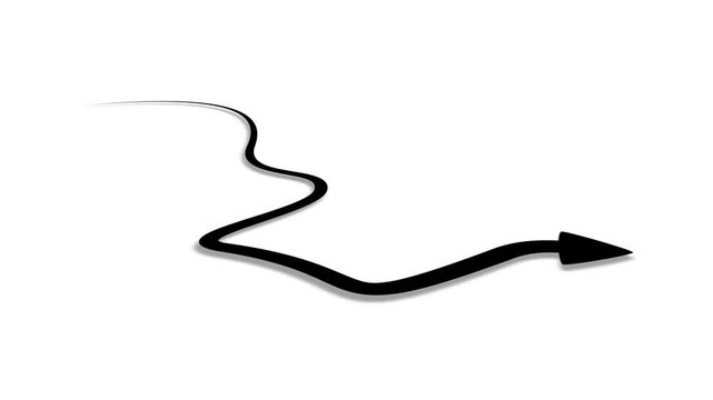 Minimalist curved arrow winding path and direction animation, Simple shape animated arrow moving