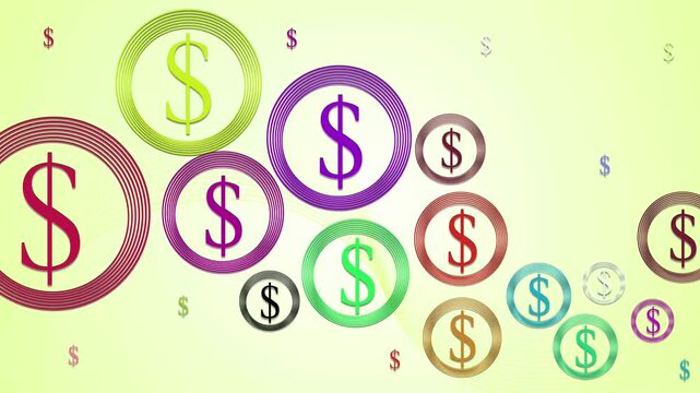 Dollar signs in round frames money finance and business growth background animation