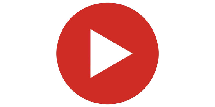 Red circle play button icon representing media playback on digital platforms.