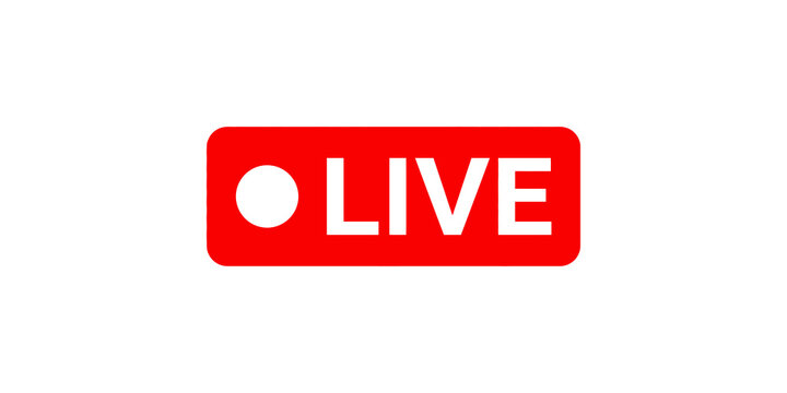 Red live streaming button isolated on transparent background.
