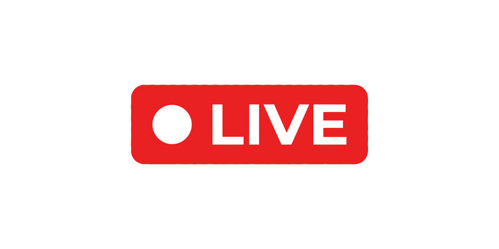 Red live streaming button isolated on transparent background.