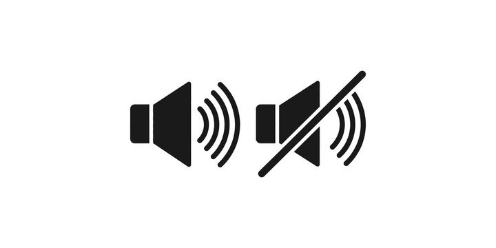 Set of black volume sound level icons with silent mode sign.