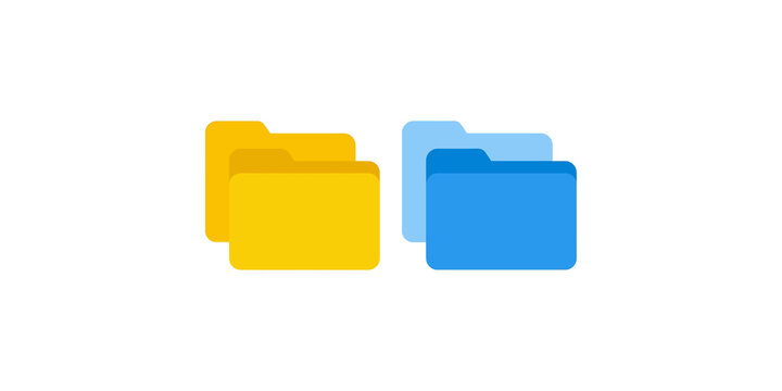Set of yellow and blue digital folder icons for file management system.