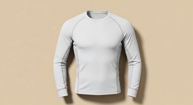 White compression long sleeve shirt for gym workout isolated on beige