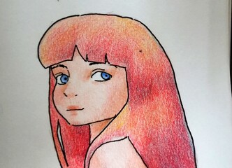 Illustration du portrait d'une jeune fille aux cheveux roux 