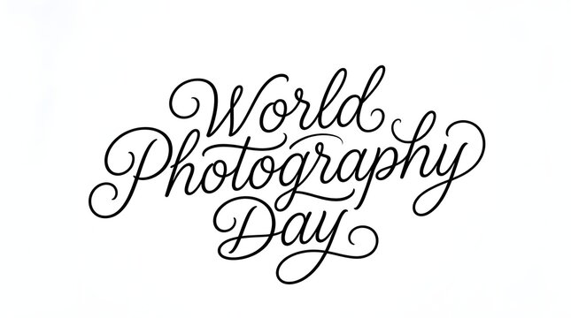 Elegant black calligraphy text for world photography day celebration isolated on a clean white background