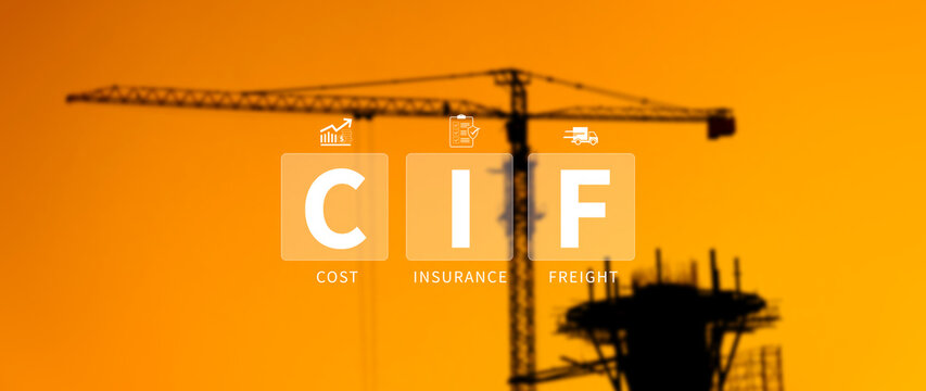CIF Cost Insurance Freight incoterms concept. CIF digital virtual screen for global trade shipping and logistics business, incoterms international shipping concept. not ai